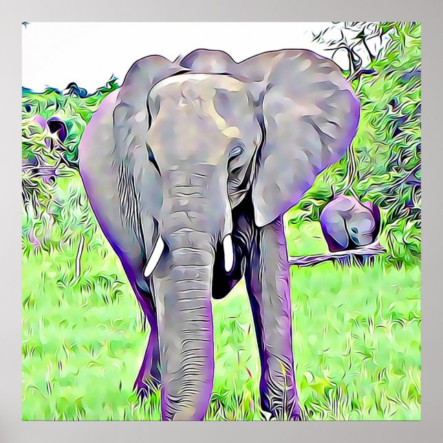 Poster African Elephant Mama et Baby Painted Artwork (Devant)