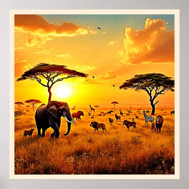 Poster African Sunset Safari Majesty Design (Devant)