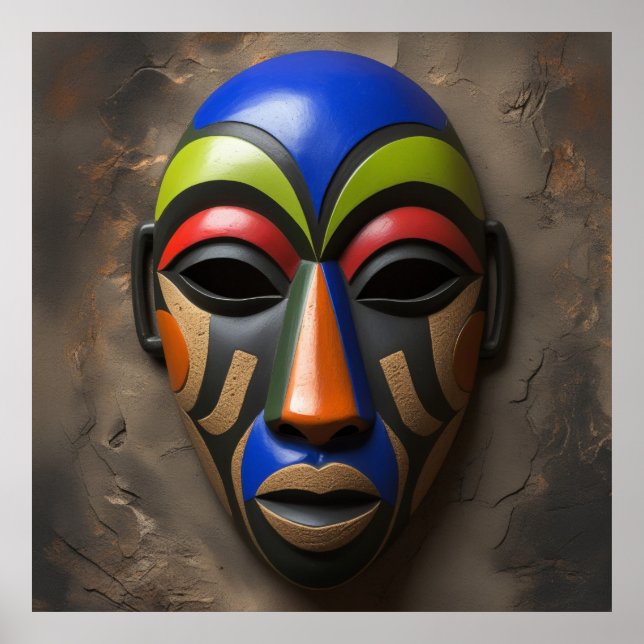 Poster African Tribal Mask Geometric Symbolism (Devant)
