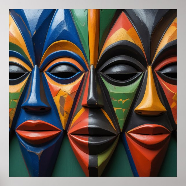 Poster African Tribal Mask Trio Dynamic Symmetry (Devant)