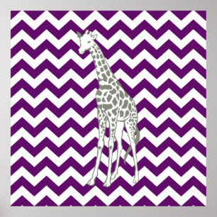 Poster African Violet Safari Chevron avec Pop Art Giraffe