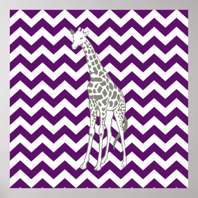 Poster African Violet Safari Chevron avec Pop Art Giraffe (Devant)