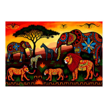 African Wildlife Harmony - Motif tribal