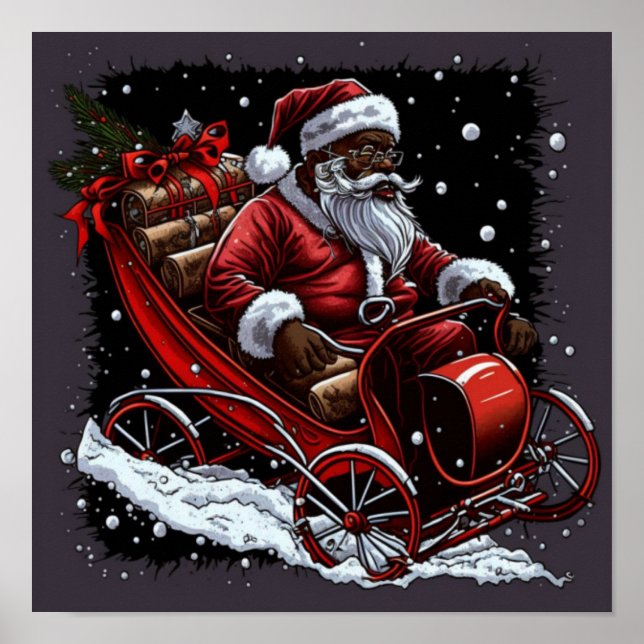 Poster Afrique Américaine Père Noël Sleigh RIde (Devant)