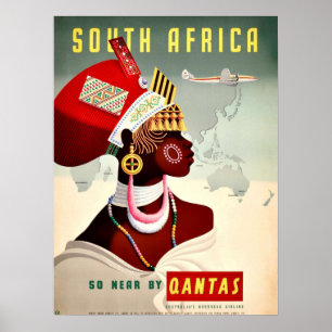 Poster Afrique du Sud Vintage voyage Qantas