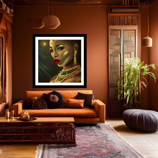 Poster Afrique exotique Glamour femme rouge lèvres vertes (Créateur téléchargé)