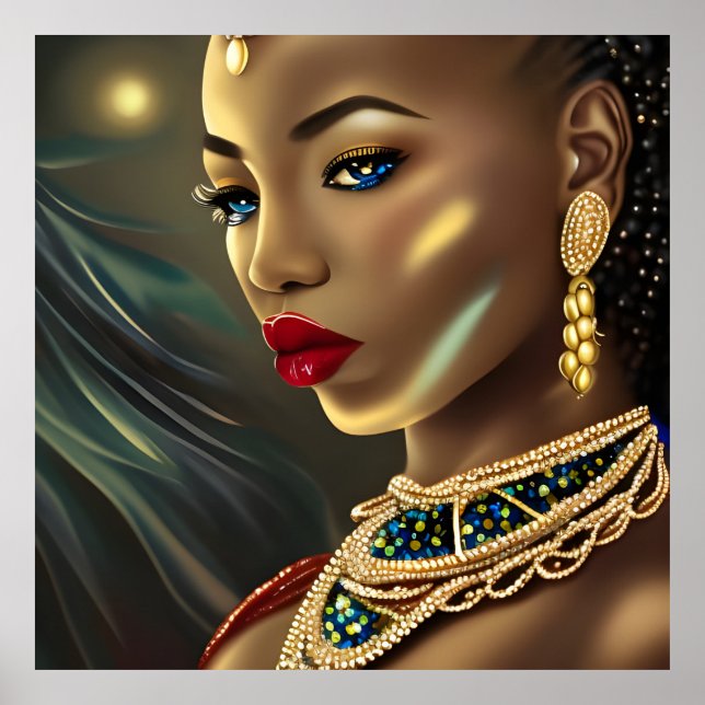 Poster Afrique exotique Magnifique femme bijou rouge (Devant)