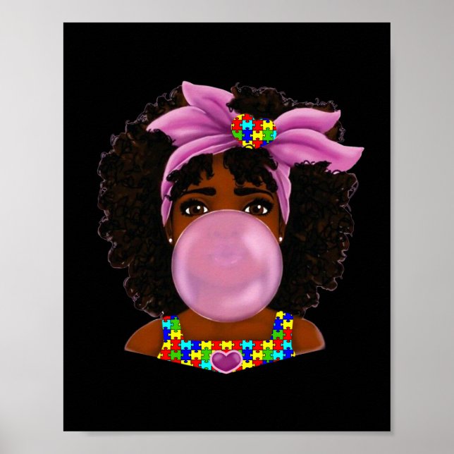 Poster Afro-Africaine-Américaine Noire Femme Ruban Autism (Devant)