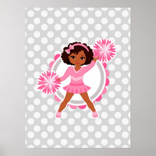 Poster Afro-Américain Pom-pom girl rose - Cute Cheval