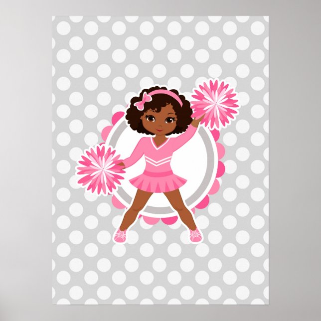 Poster Afro-Américain Pom-pom girl rose - Cute Cheval (Devant)