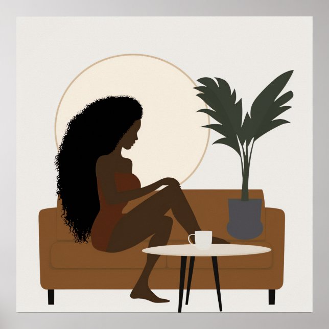 Poster Afro Black Woman Boho Abstrait Wall Art (Devant)