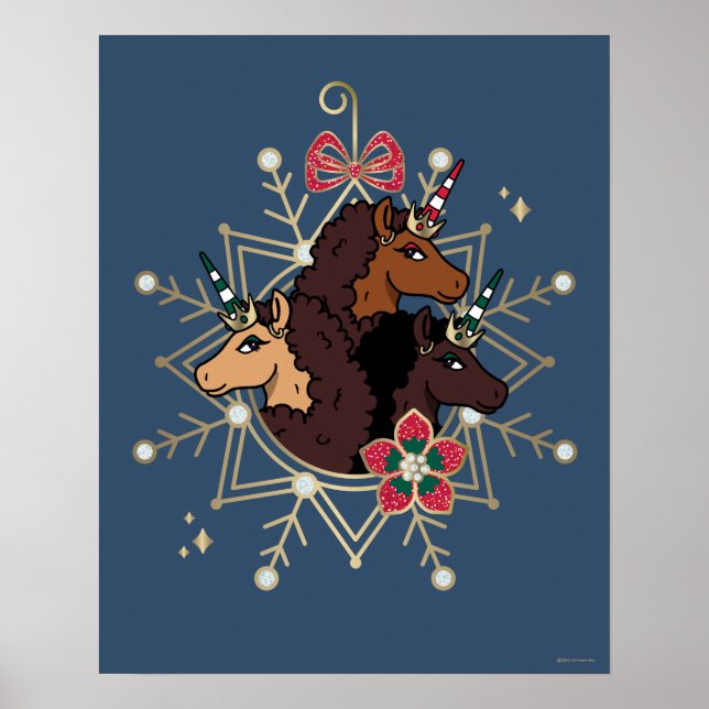 Poster Afro Unicorn Festive Vacances Magique (Devant)