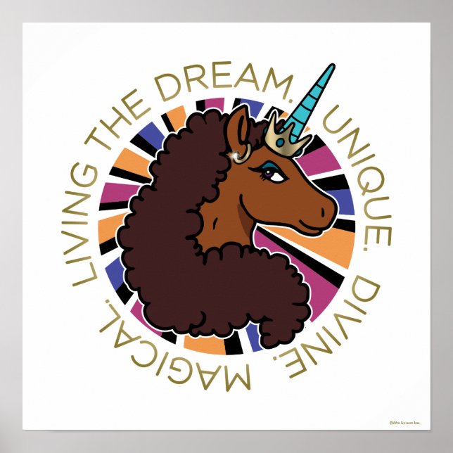 Poster Afro Unicorn Living the Dream Design (Devant)