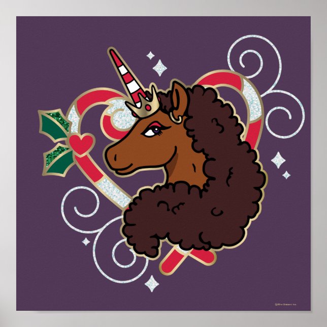 Poster Afro Unicorn Sucre de canne Heart Holiday (Devant)