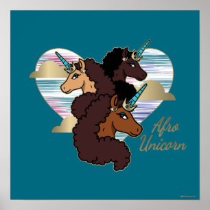 Poster Afro Unicorn Trio Coeur Design