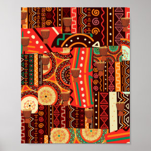 Poster Afrocentric Kente Tribal Pattern  Throw Pillow