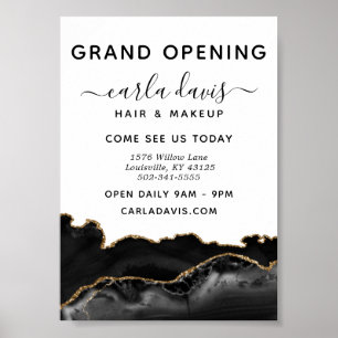 Poster Agate Black And Gold Marble Salon Grand Opening