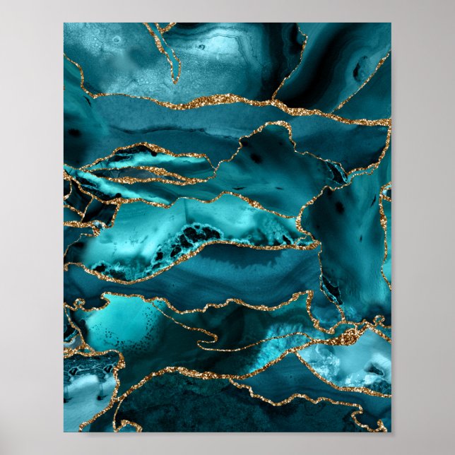 Poster Agate de Parties scintillant bleue et or (Devant)