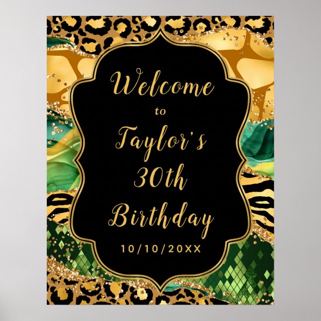 Poster Agate Gold et Green Safari Anniversaire Bienvenue (Devant)