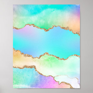 Poster Agate holographique   Iridescente Pastel Ombre Mar