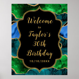 Poster Agate Peacock bleu et vert Anniversaire Bienvenue