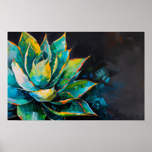 Poster Agave verte Cactus Peinture sud-ouest Noir