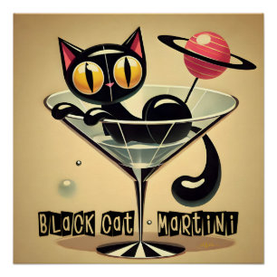 Poster Âge atomique Futuriste de l'espace Noir Cat Martin