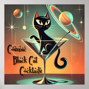 Poster Âge atomique Futuriste de l'espace Noir Cat Martin