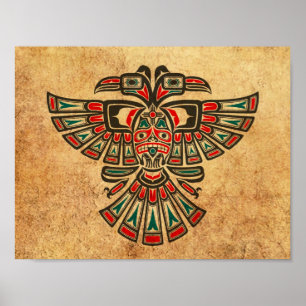 Poster Âgé et porté Haida Deux têtes Spirit Bird