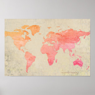 Poster aged look watercolor world map travel