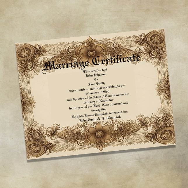 Poster Aged Sepia Vintage  Marriage Certificate (Créateur téléchargé)