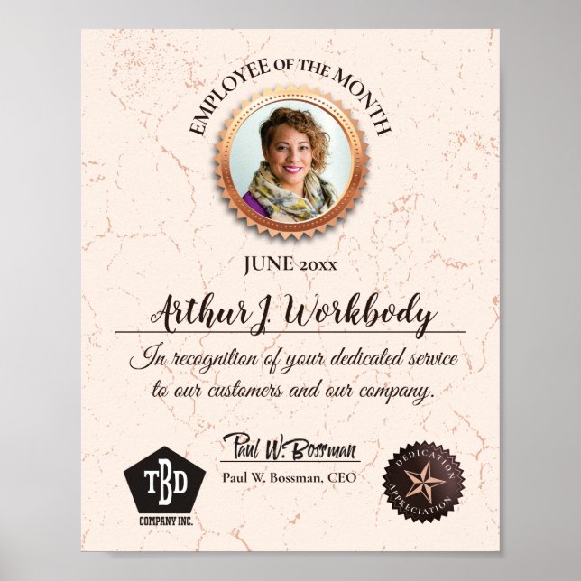 Poster Aged stone employee photo recognition certificate (Devant)