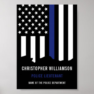 Poster Agent de police personnalisé Thin Blue Line Police