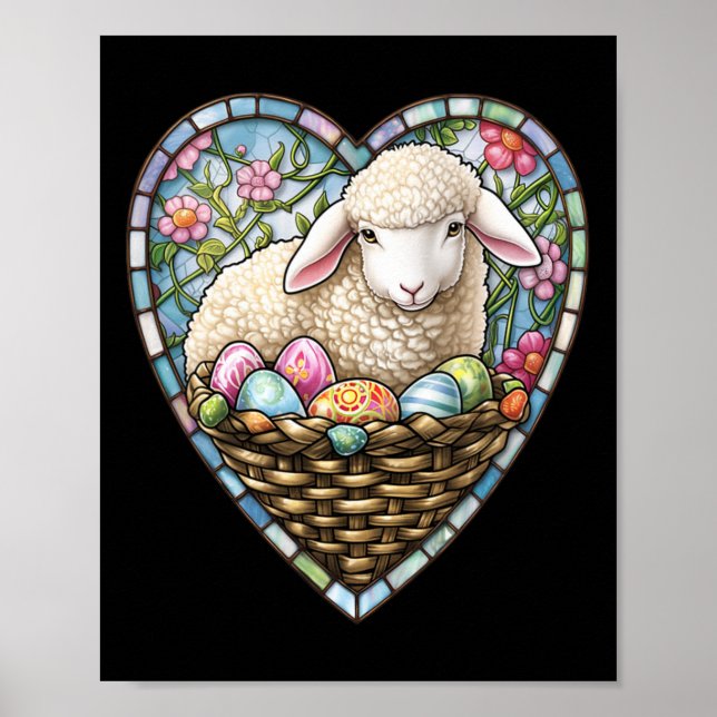 Poster Agneau Charme de Pâques et œufs de Pâques en vitra (Devant)