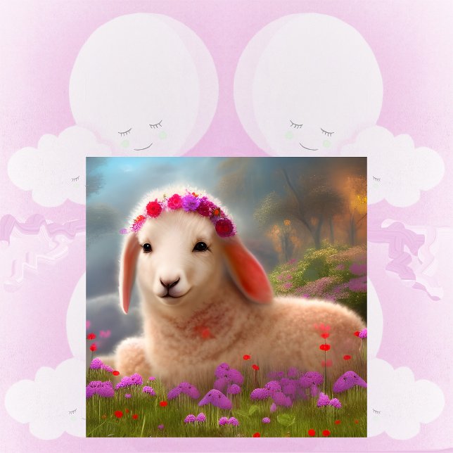 Poster Agneau de Pâques mignon avec des fleurs -   (Créateur téléchargé)