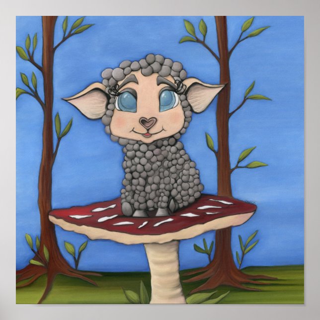 Poster Agneau sur un Champignon (Devant)