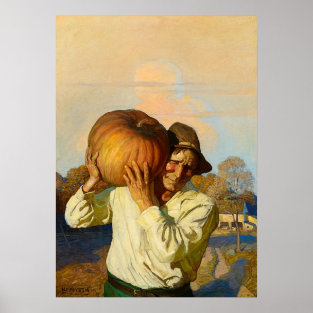 Poster Agriculteur avec Citrouille par Newell Convers Wye (Devant)
