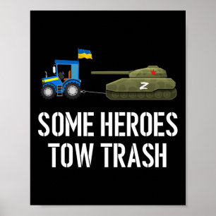 Poster Agriculteur ukrainien remorquant un char abandonné