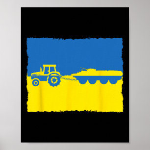 Poster Agriculteur ukrainien volant un char russe avec un