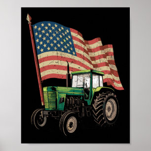 Poster Agriculture Ferme Tracteur Usa Drapeau Tracteur Am