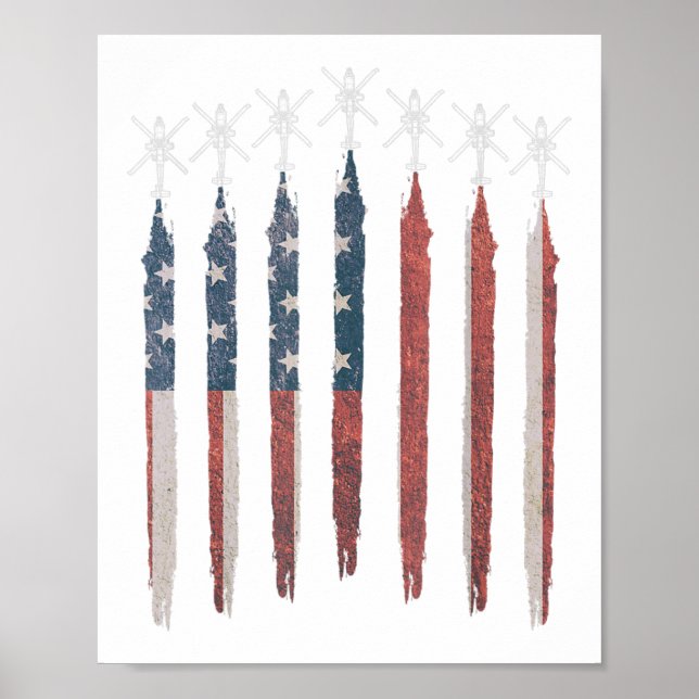 Poster AH64 Apache Hélicoptère Drapeau américain Apache S (Devant)