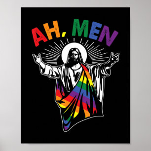 Poster Ah Men Funny LGBT Gay pride Jesus Rainbow Flag Chr