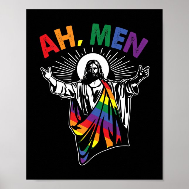 Poster Ah Men Funny LGBT Gay pride Jesus Rainbow Flag Chr (Devant)