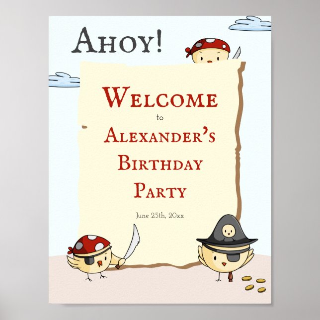 Poster Ahoy Bird Pirate Thème Anniversaire Bienvenue (Devant)