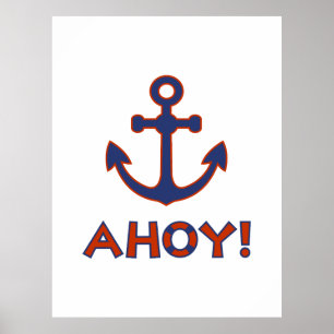 Poster AHOY ! Bouée + Design Ancre Rouge+Bleu