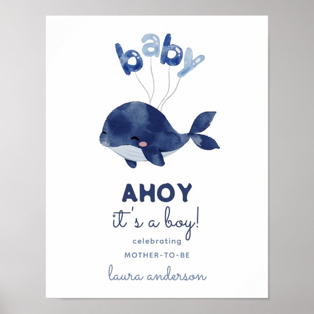 Poster AHOY C'est un Baby shower de baleines Boy Bienvenu (Devant)