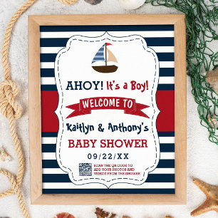 Poster Ahoy C'est un garçon ! Baby shower nautique