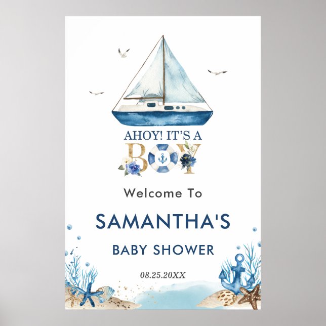Poster Ahoy C'est un garçon Baby shower nautique Bienvenu (Devant)