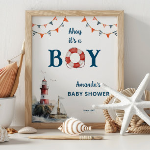 Poster Ahoy C'est un garçon Baby shower nautique Bienvenu