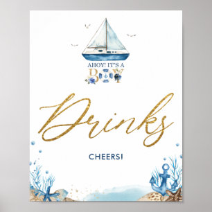 Poster Ahoy C'est un garçon Baby shower nautique Boissons